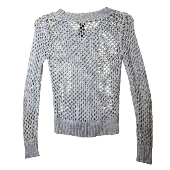 Sweater Project Sweater Womens Medium Blue Open Knit Cable Crewneck Metallic - Picture 3 of 12